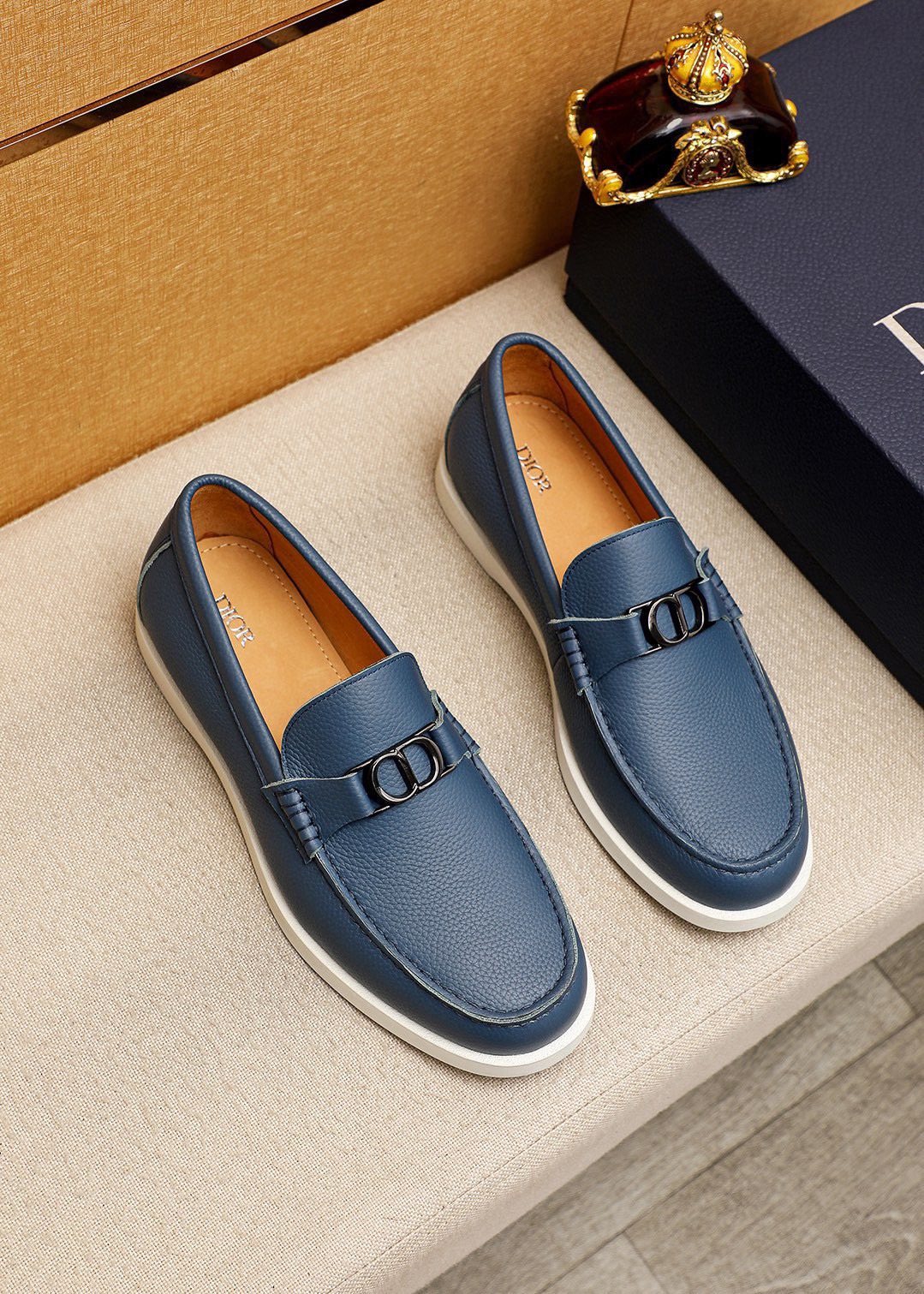 Dior Pebbled Leather Buckle Loafers — front