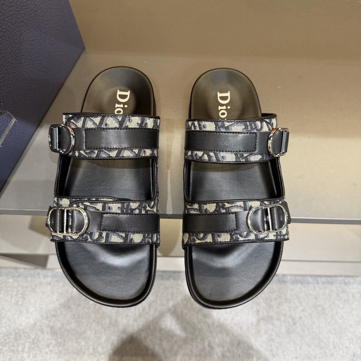 Dior Patterned Buckle Slide Sandals — front