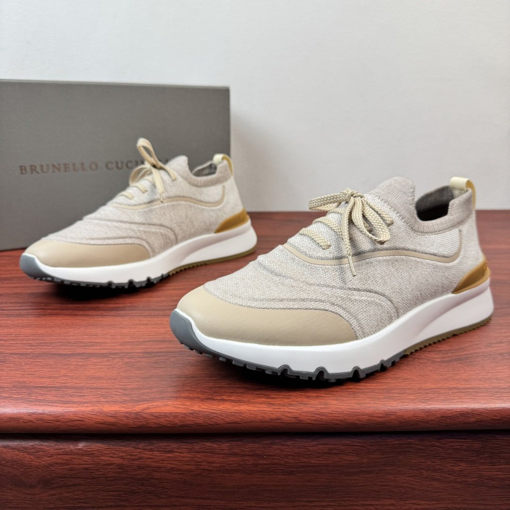 Brunello Cucinelli Light Green Knit Sneakers — side