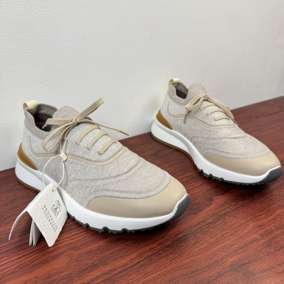 Brunello Cucinelli Light Green Knit Sneakers — side