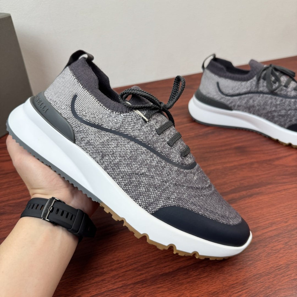 Brunello Cucinelli Light Green Knit Sneakers — front