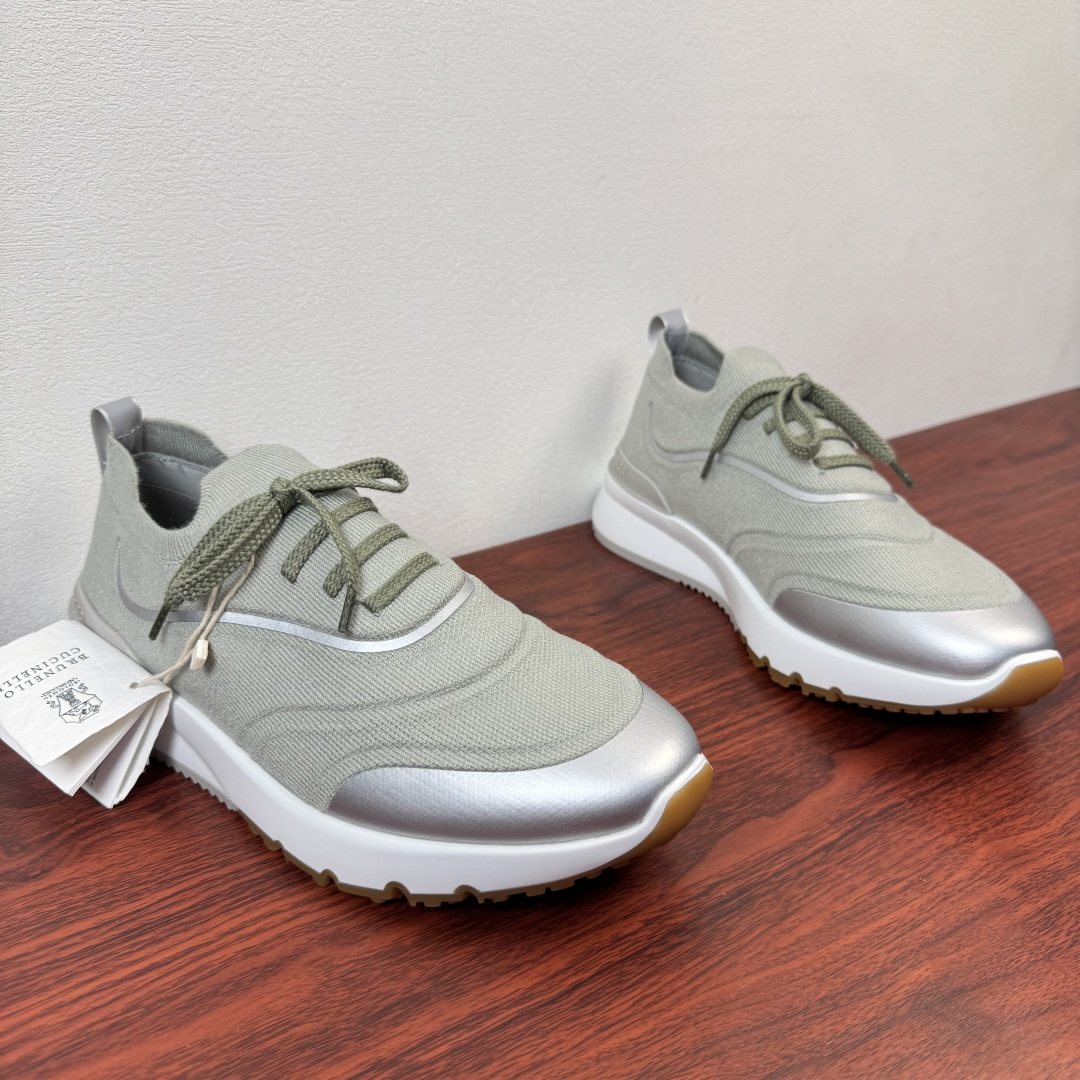 Brunello Cucinelli Light Green Knit Sneakers — side