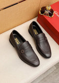 Ferragamo Textured Metal-Strap Loafers — hero