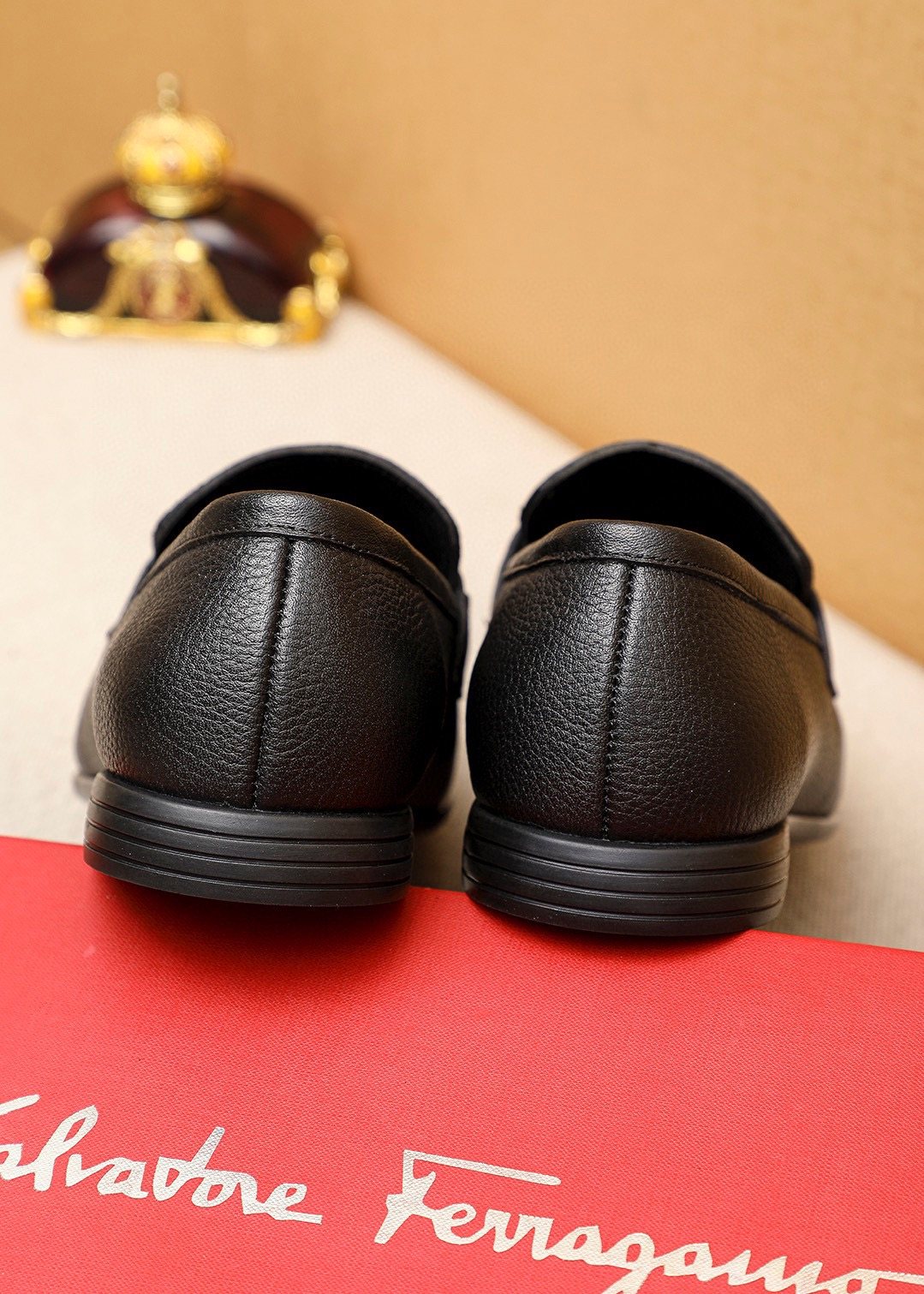 Ferragamo Textured Metal-Strap Loafers — detail