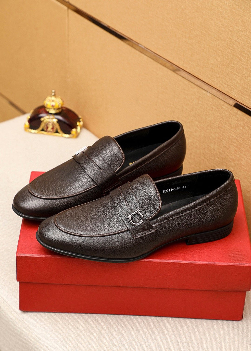 Ferragamo Textured Metal-Strap Loafers — front