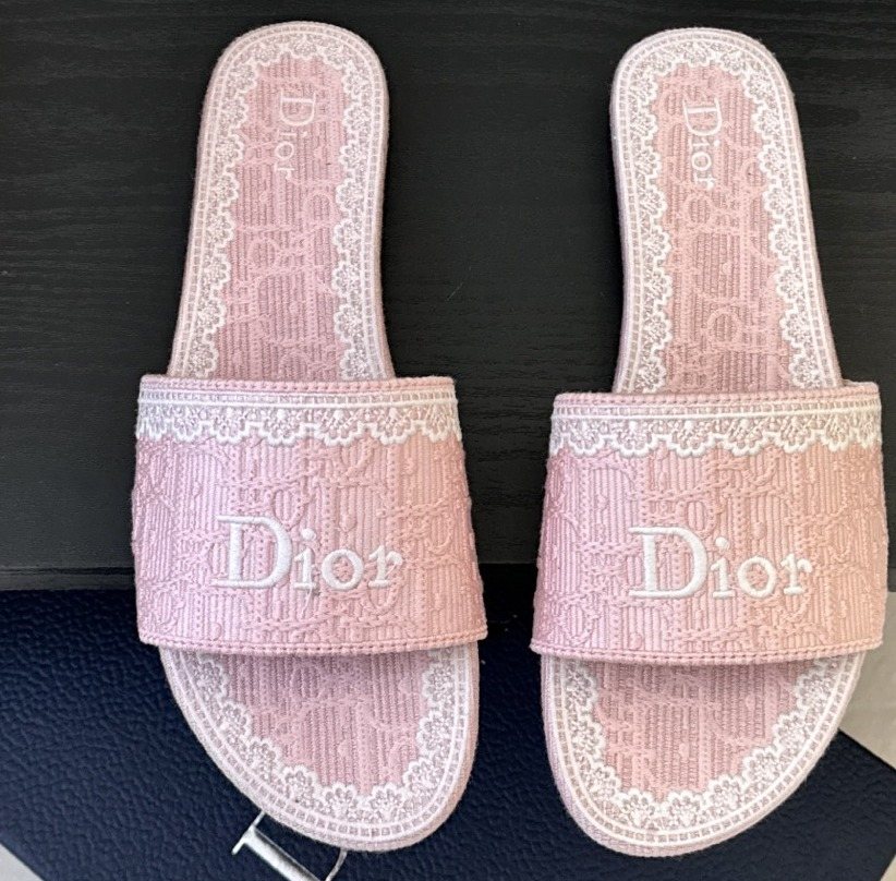 Dior Embroidered Trim Slide Sandals — front