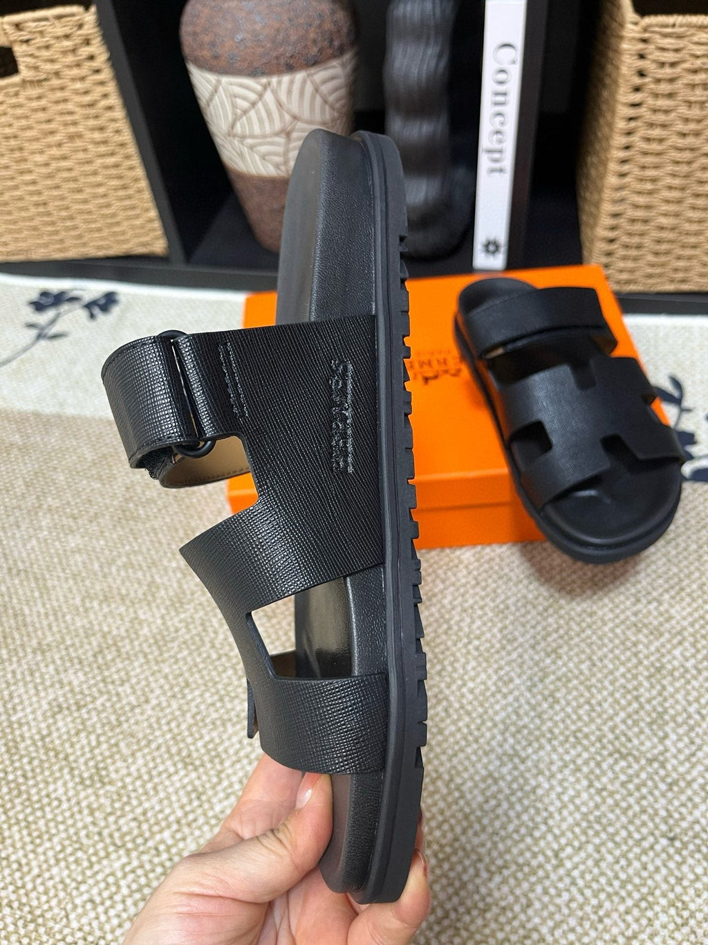 Hermes Kazimir Cutout Slide Sandals — side
