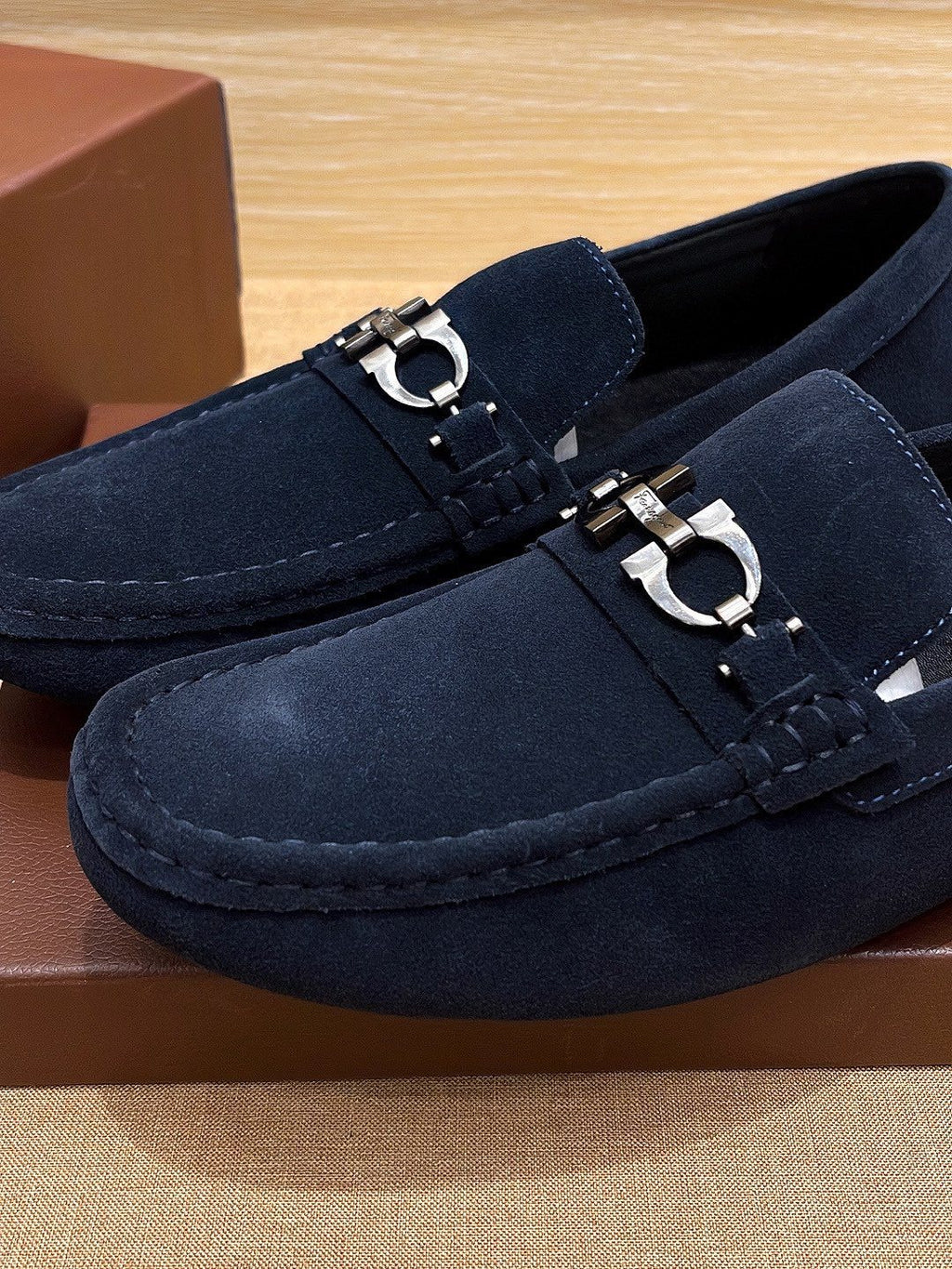 Ferragamo Taupe Bit Loafers — detail