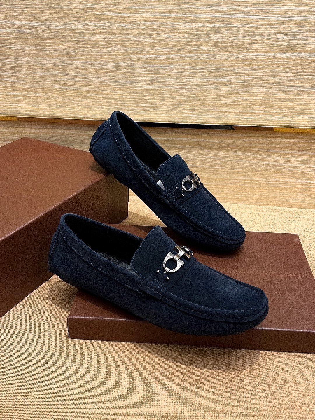 Ferragamo Taupe Bit Loafers — front