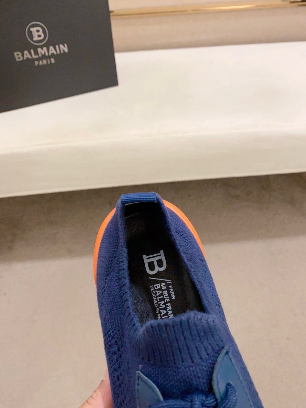 Balmain Blue Knit Low-Top Sneakers — front