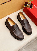 Ferragamo Pebble-Grain Buckle Slip-On Shoes — hero