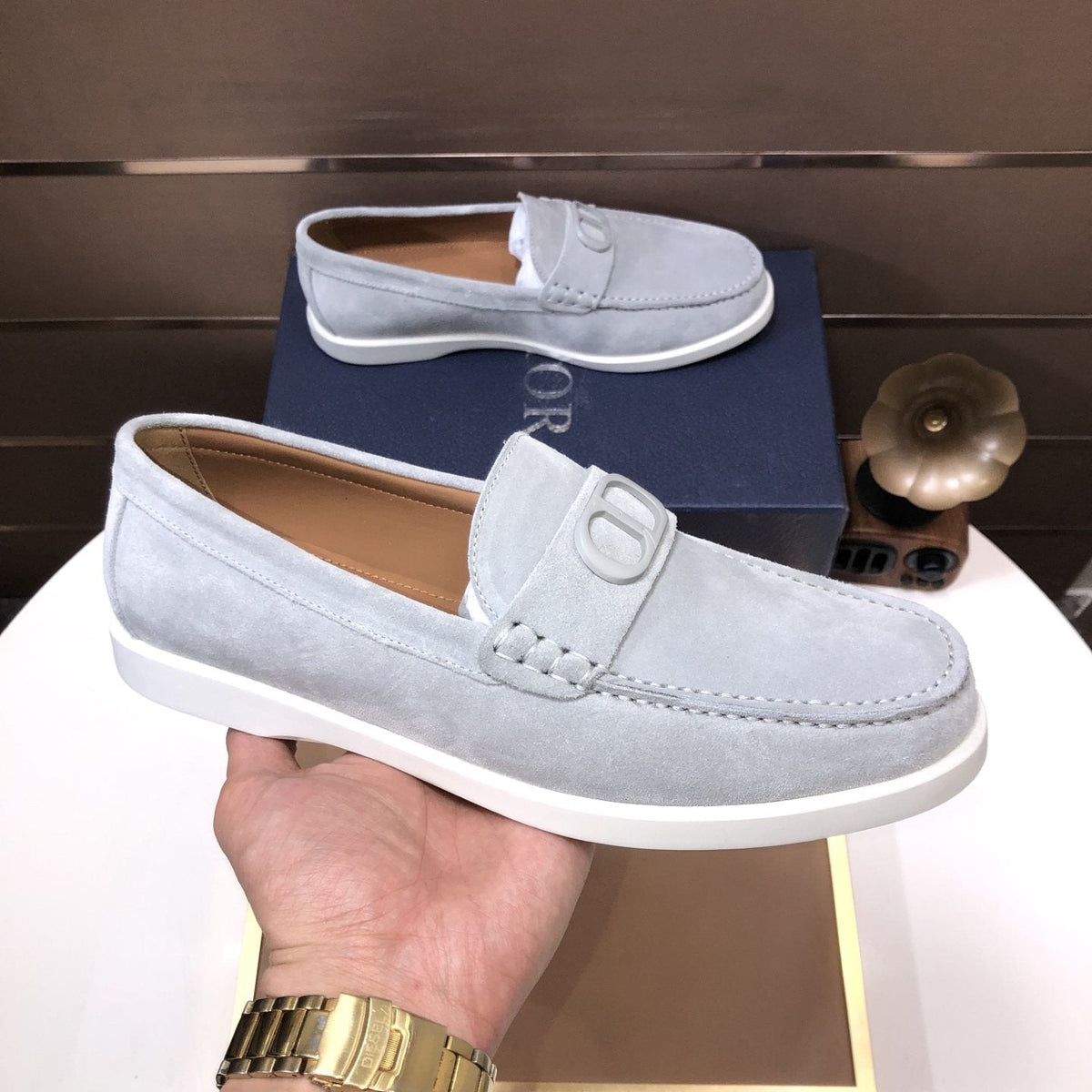 Dior Metal Hardware Slip-On Loafers — side