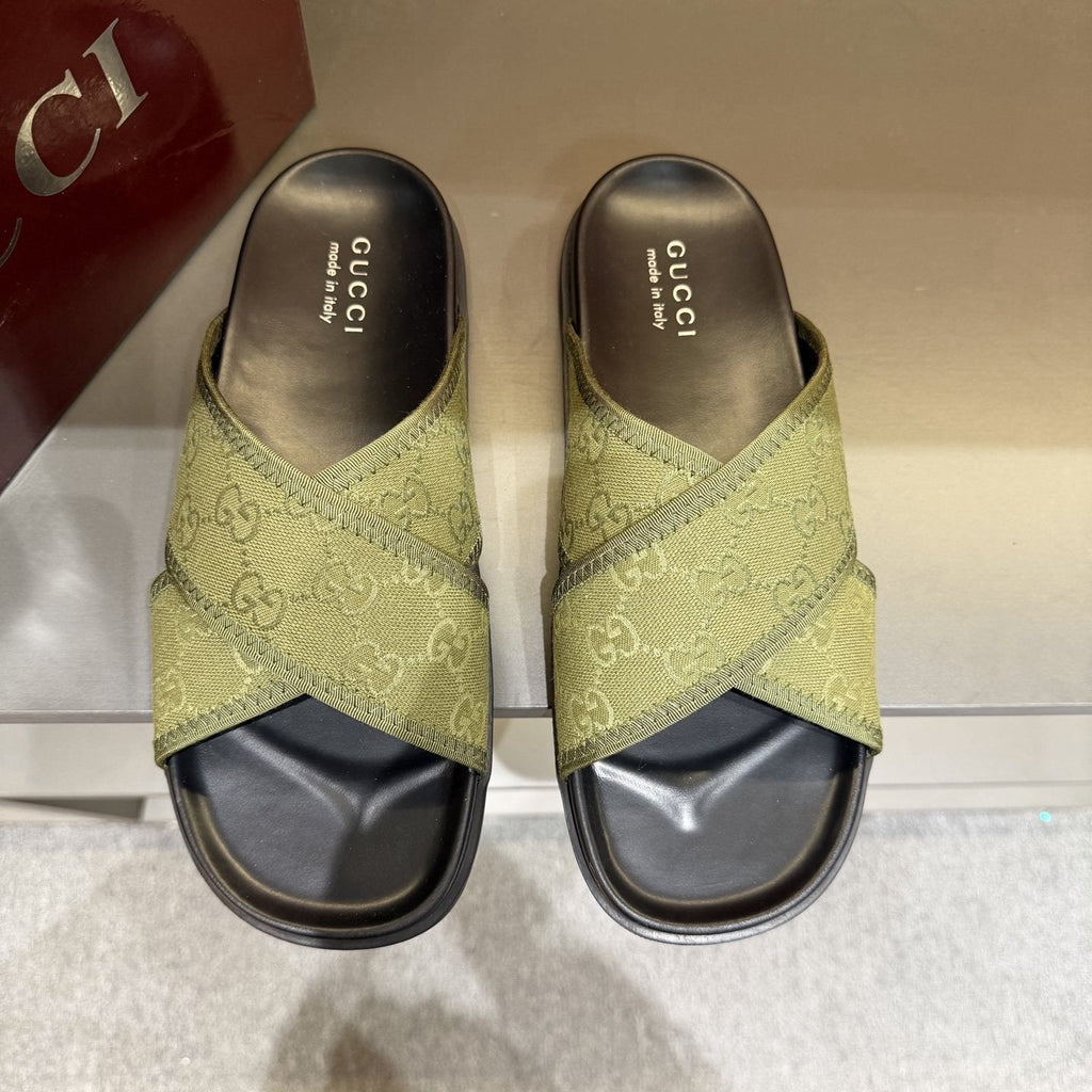 Gucci Patterned Cross-Strap Slide Sandals — front