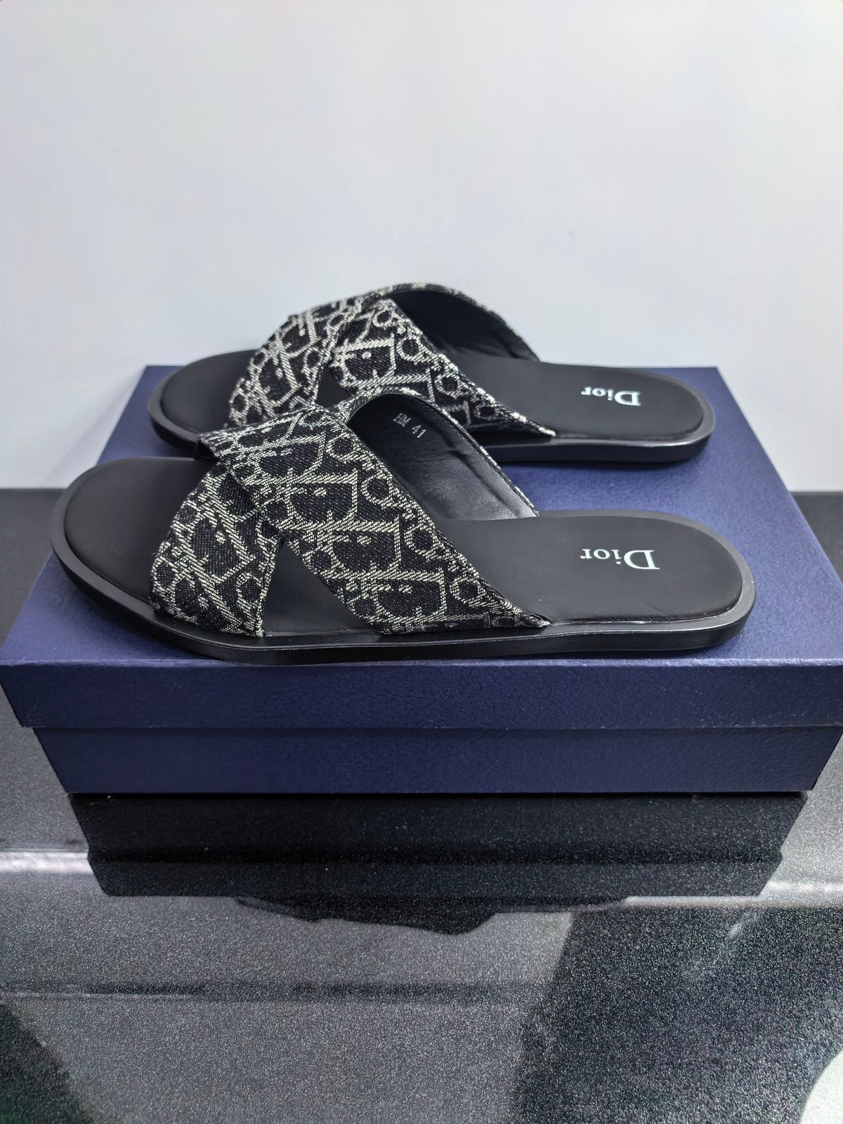 Dior Beige Pattern Crossover Slide Sandals — hero