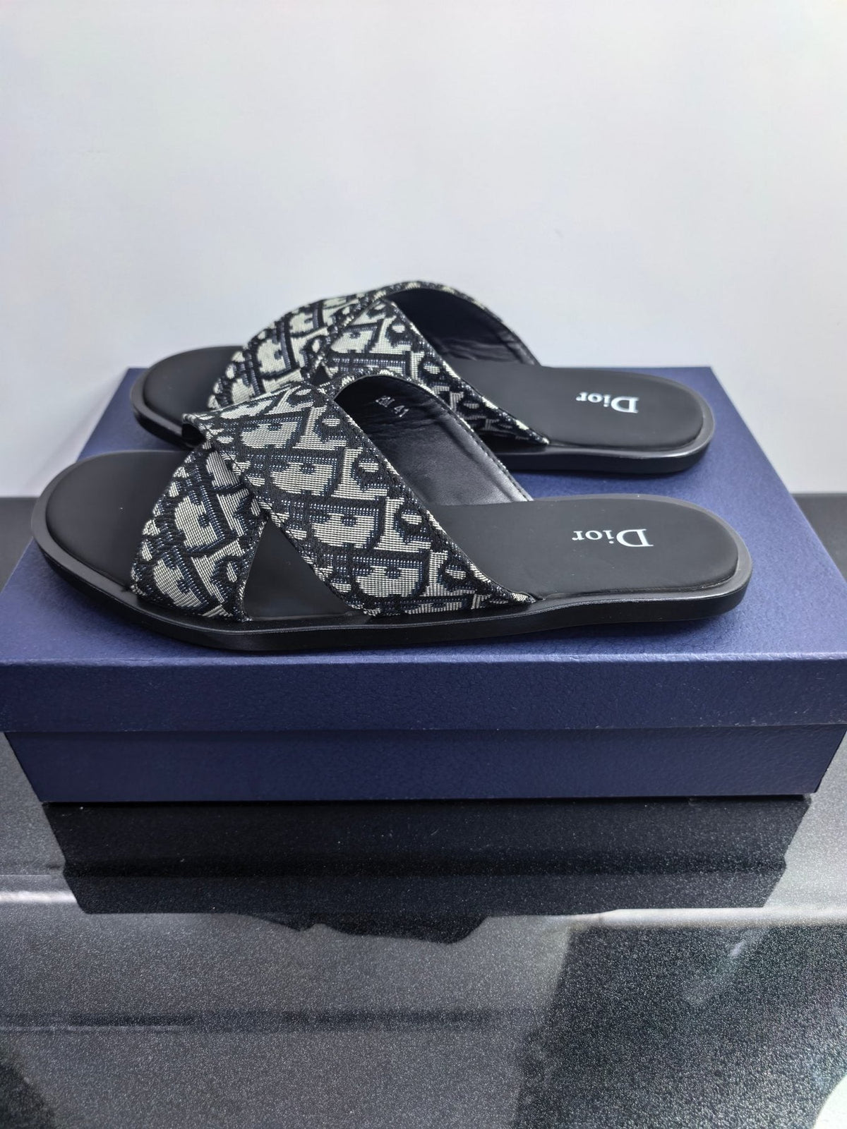 Dior Beige Pattern Crossover Slide Sandals — front