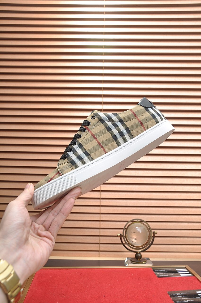 Burberry Tan Plaid Low-Top Sneakers — side
