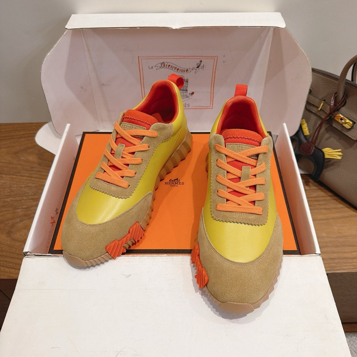 Hermès Color-Block Lace-Up Sneakers — front