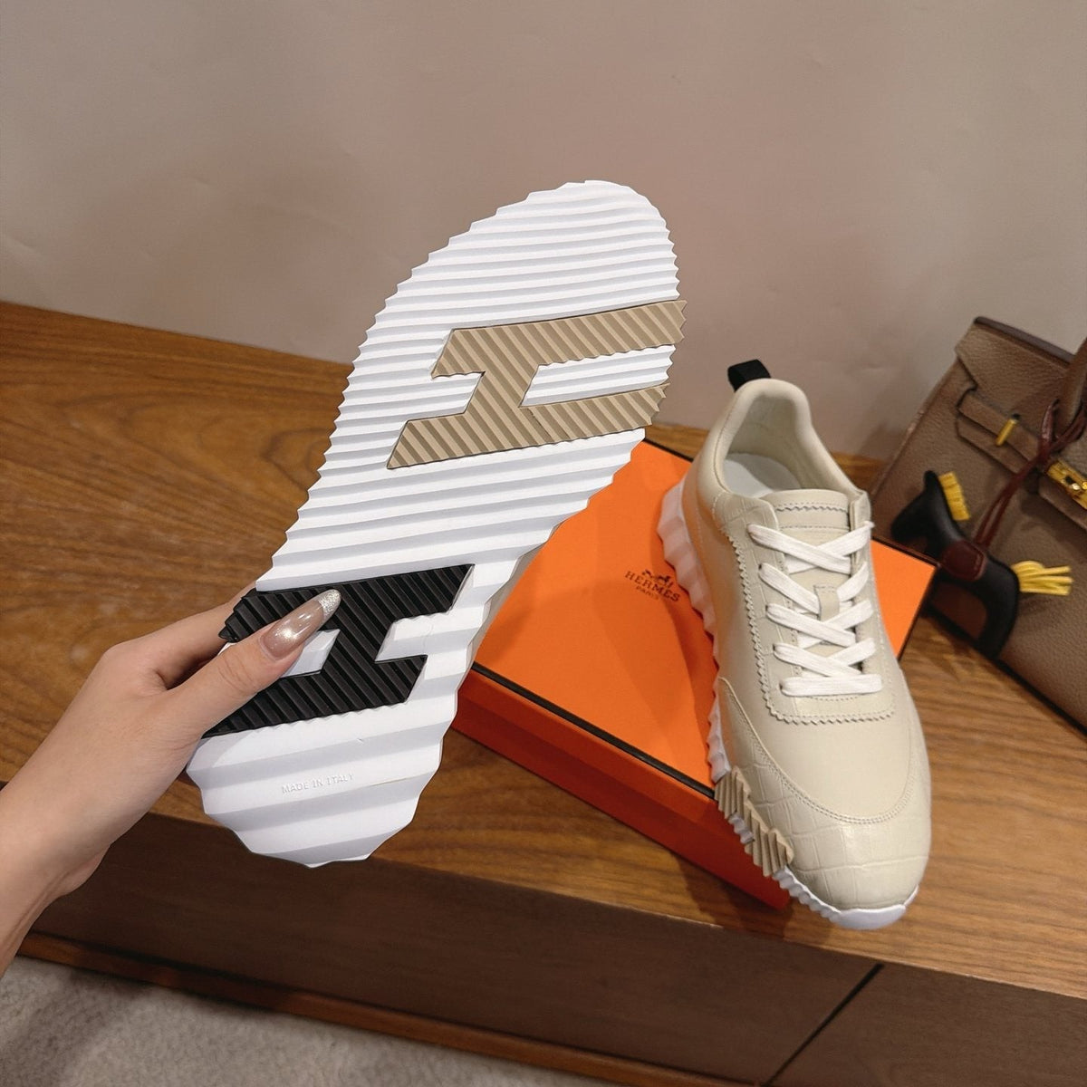 Hermès Color-Block Lace-Up Sneakers — front