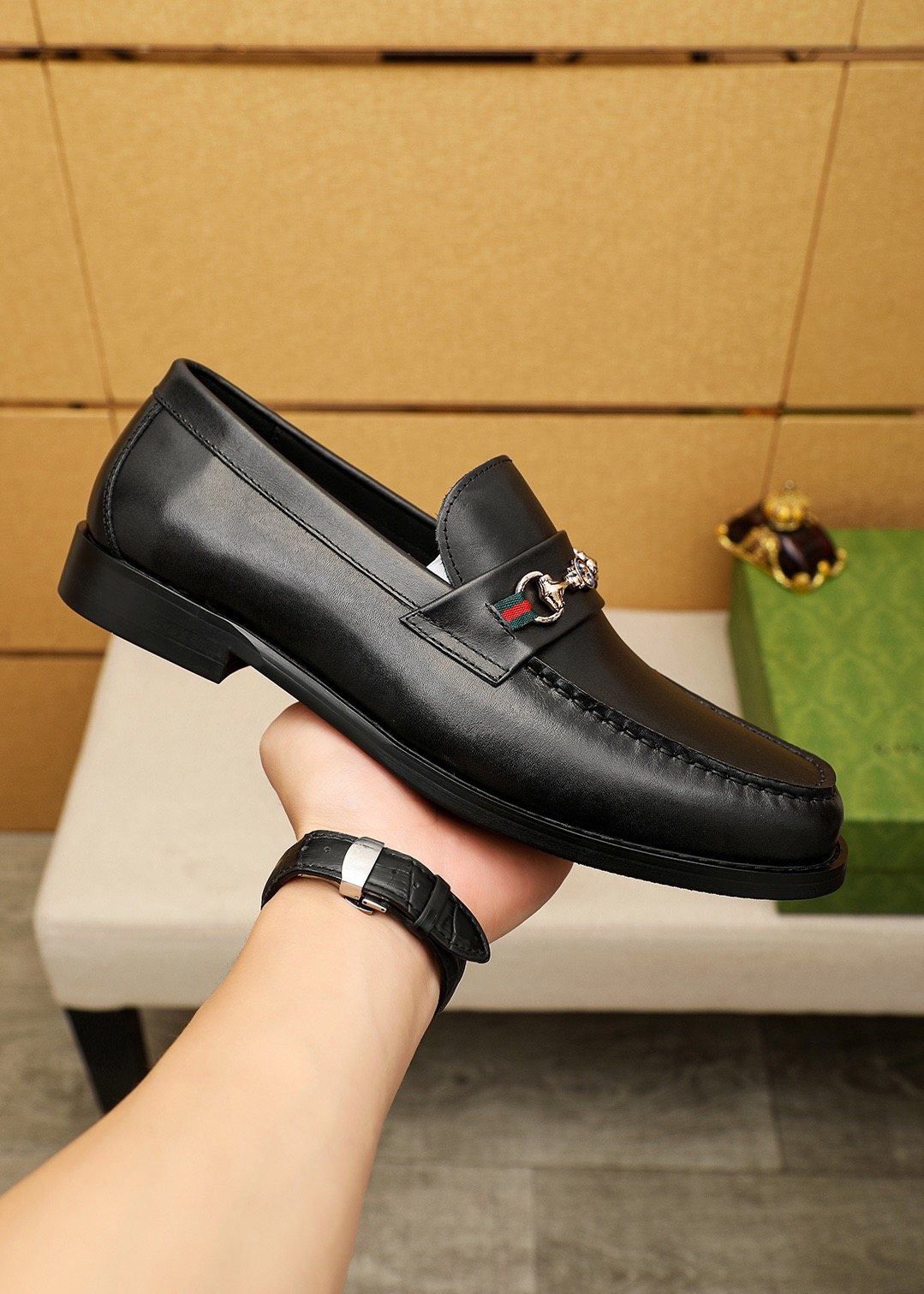 Gucci Black Metal Hardware Loafers — side