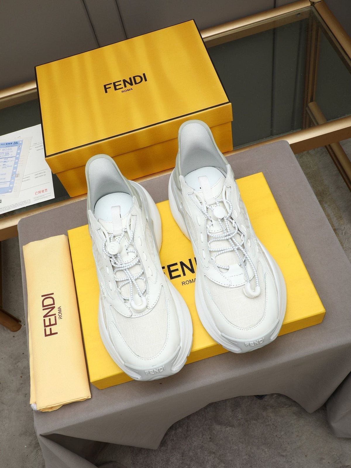 Fendi Black and Charcoal Gray Platform Sneakers — front