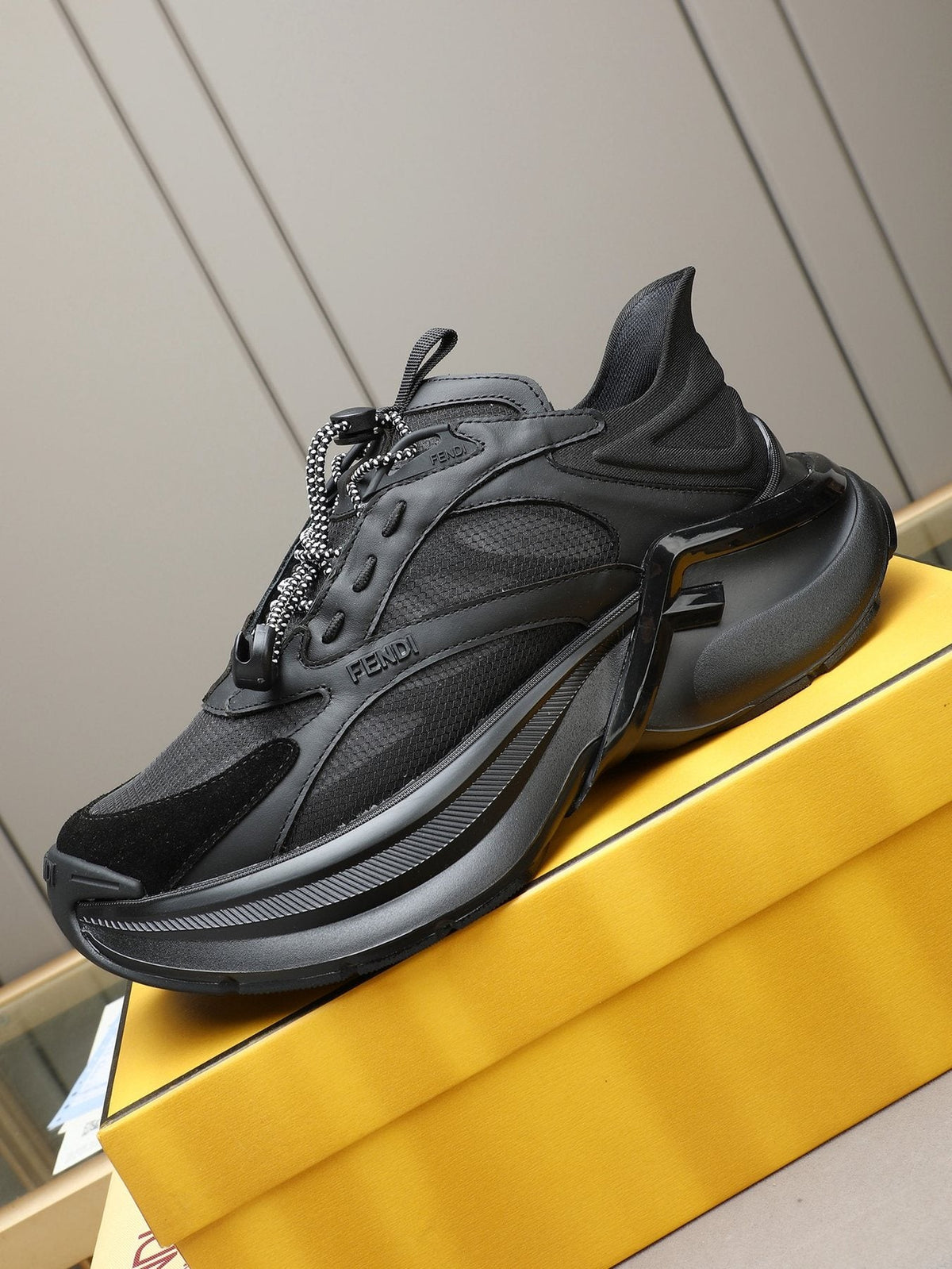 Fendi Black and Charcoal Gray Platform Sneakers — side