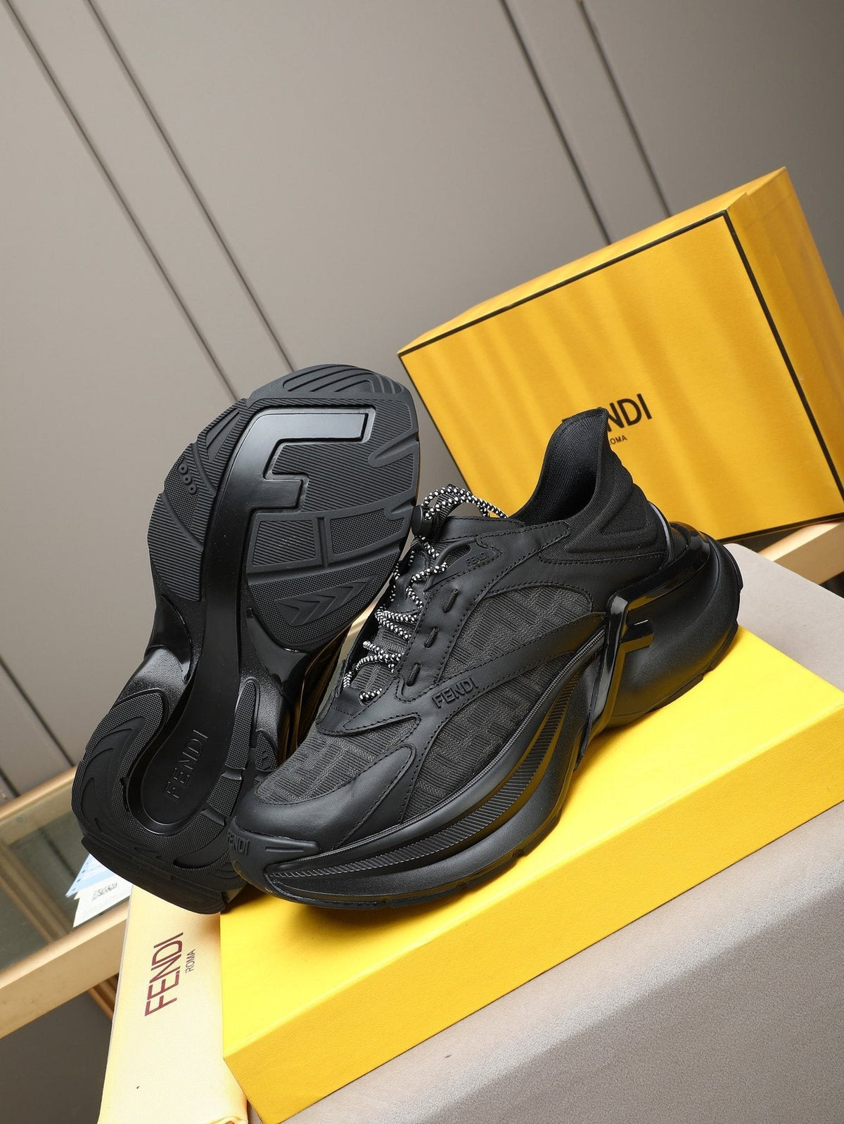 Fendi Black and Charcoal Gray Platform Sneakers — detail