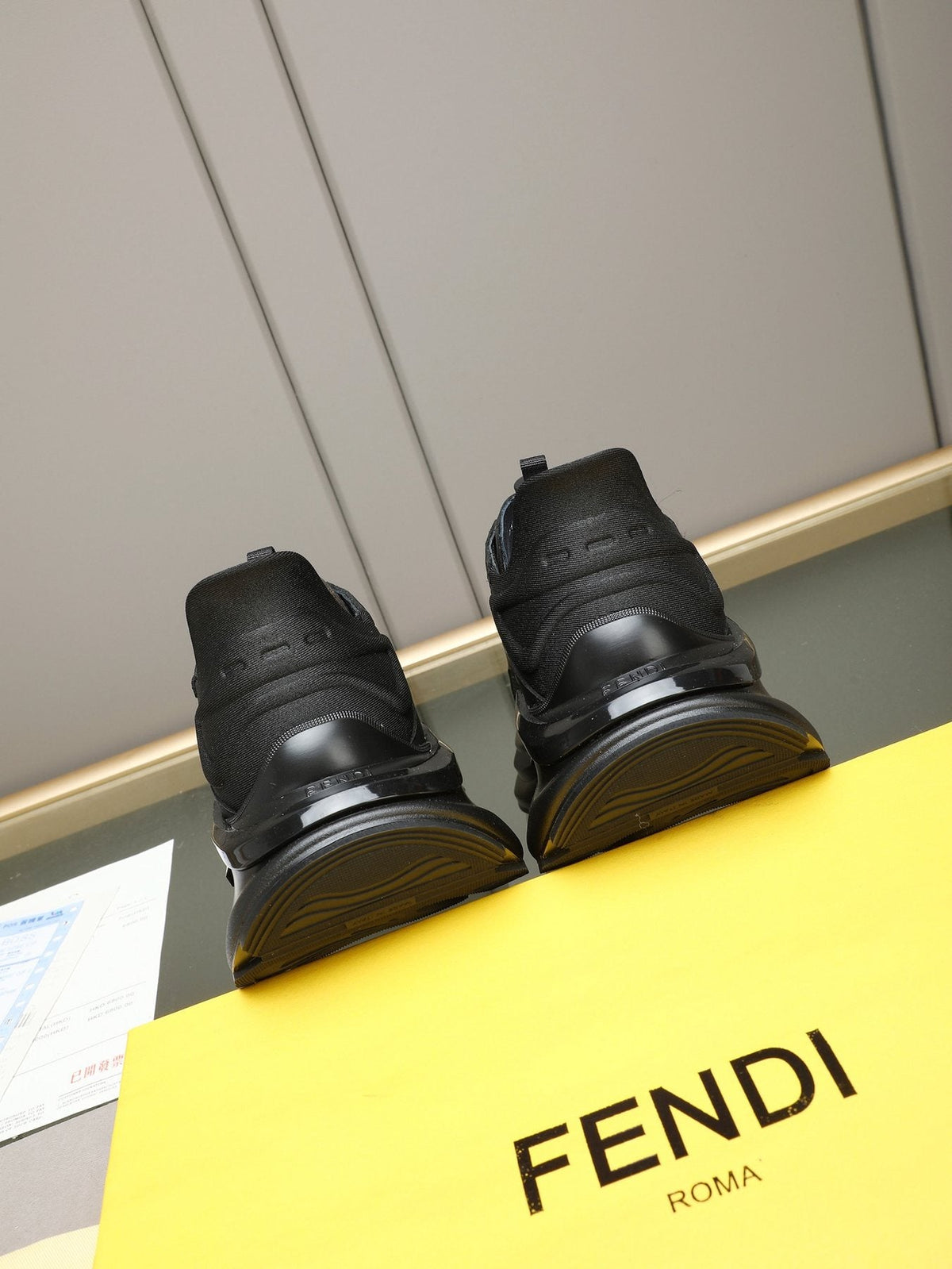 Fendi Black and Charcoal Gray Platform Sneakers — back
