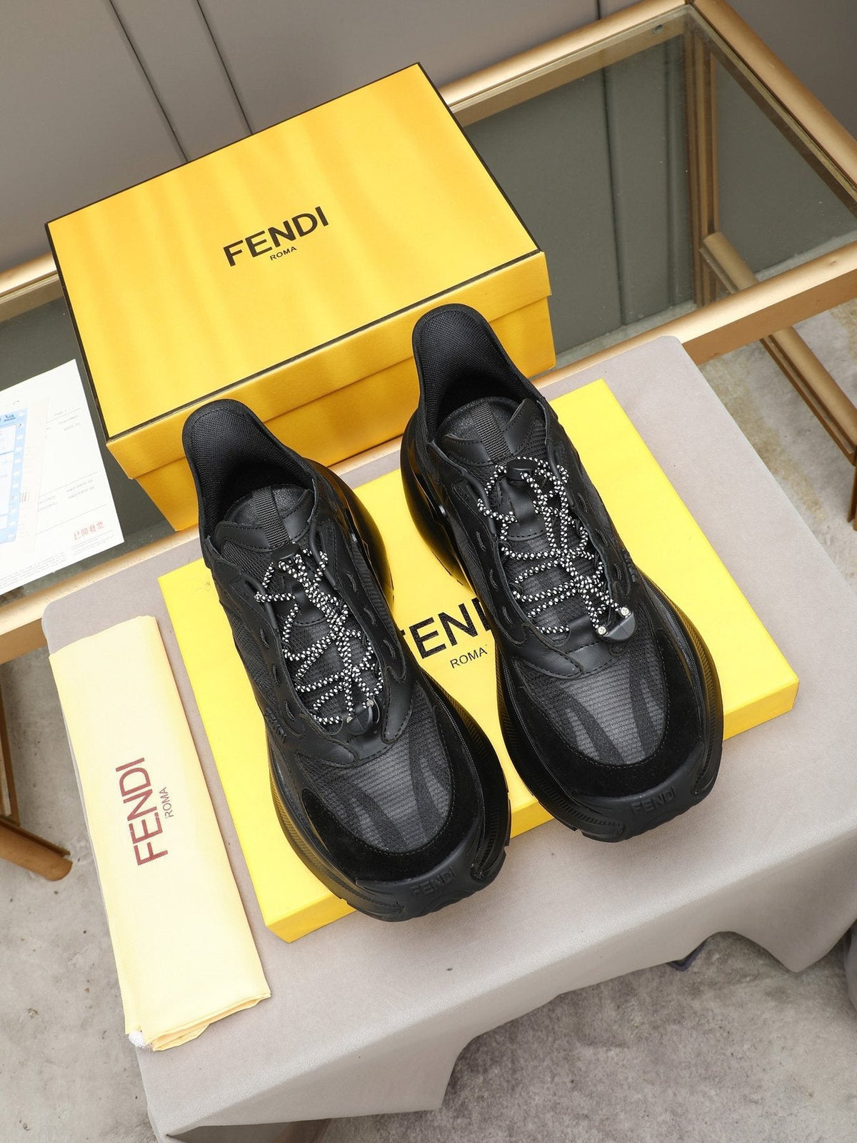 Fendi Black and Charcoal Gray Platform Sneakers — front