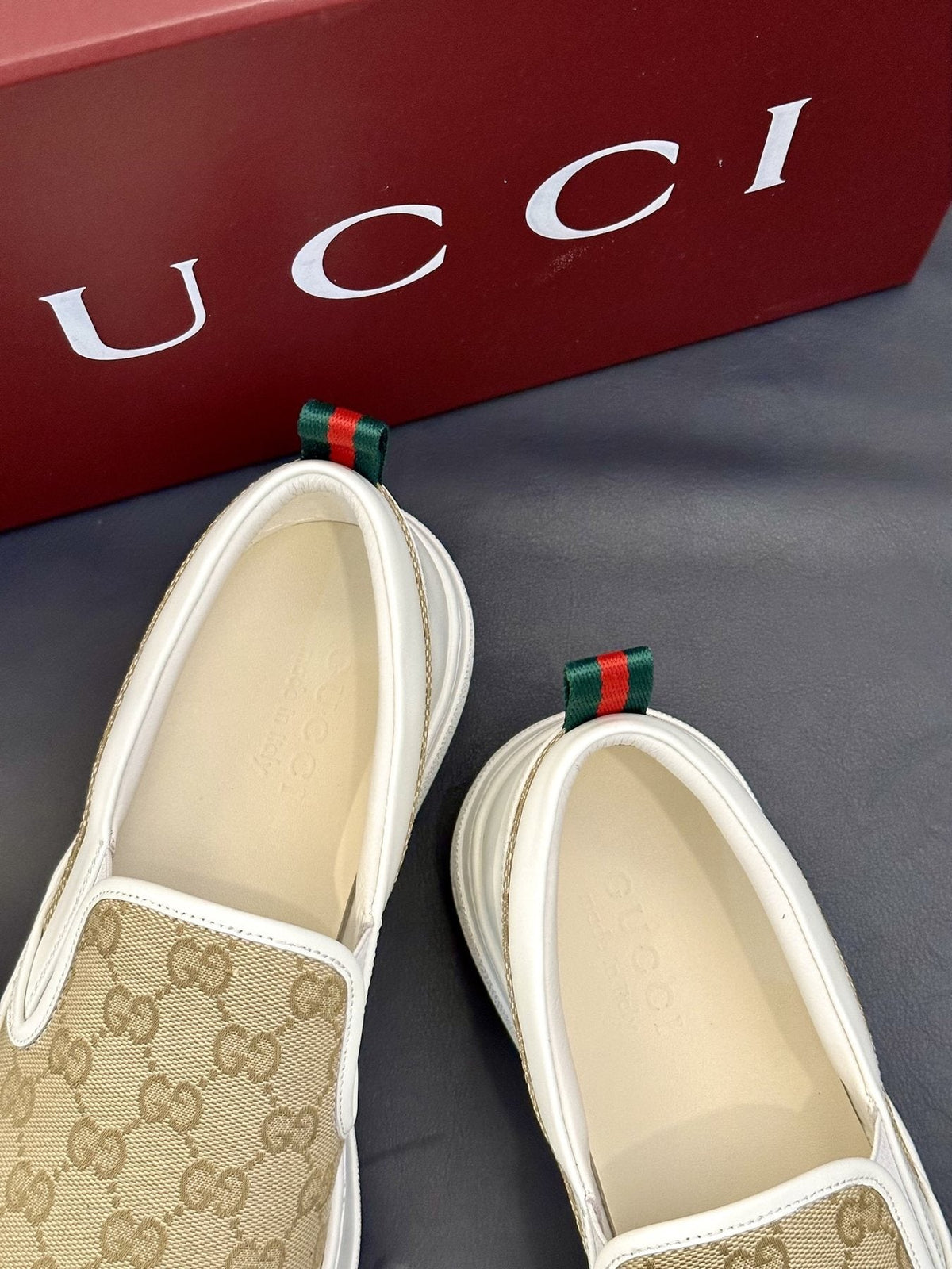 Gucci Patterned Slip-On Shoes — detail