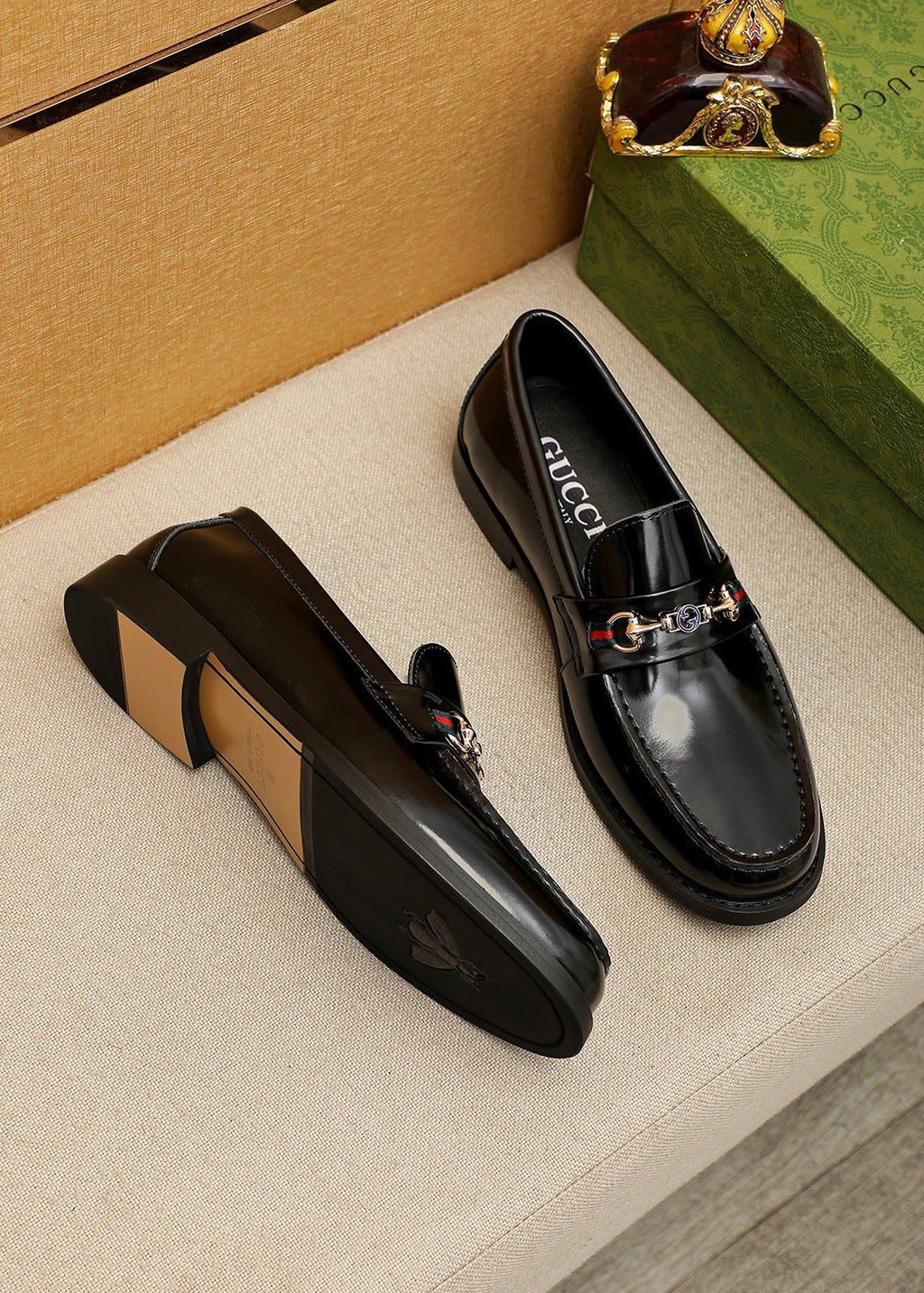Gucci Black Web Bit Loafers — front