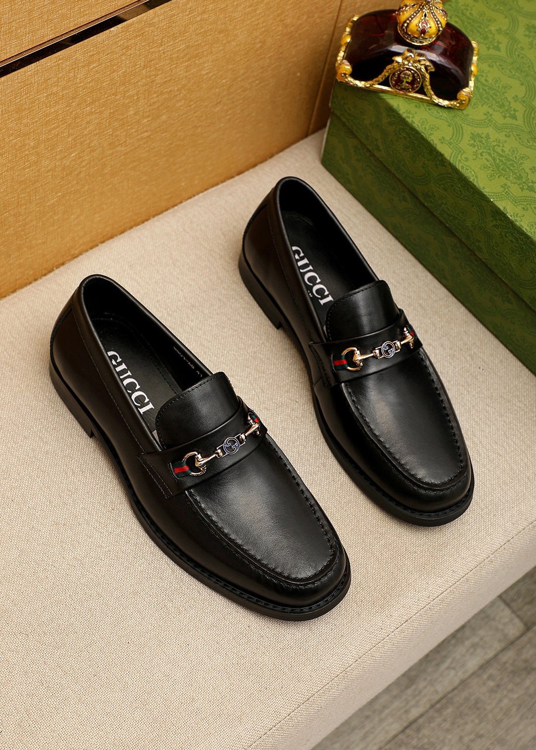 Gucci Black Web Bit Loafers — front