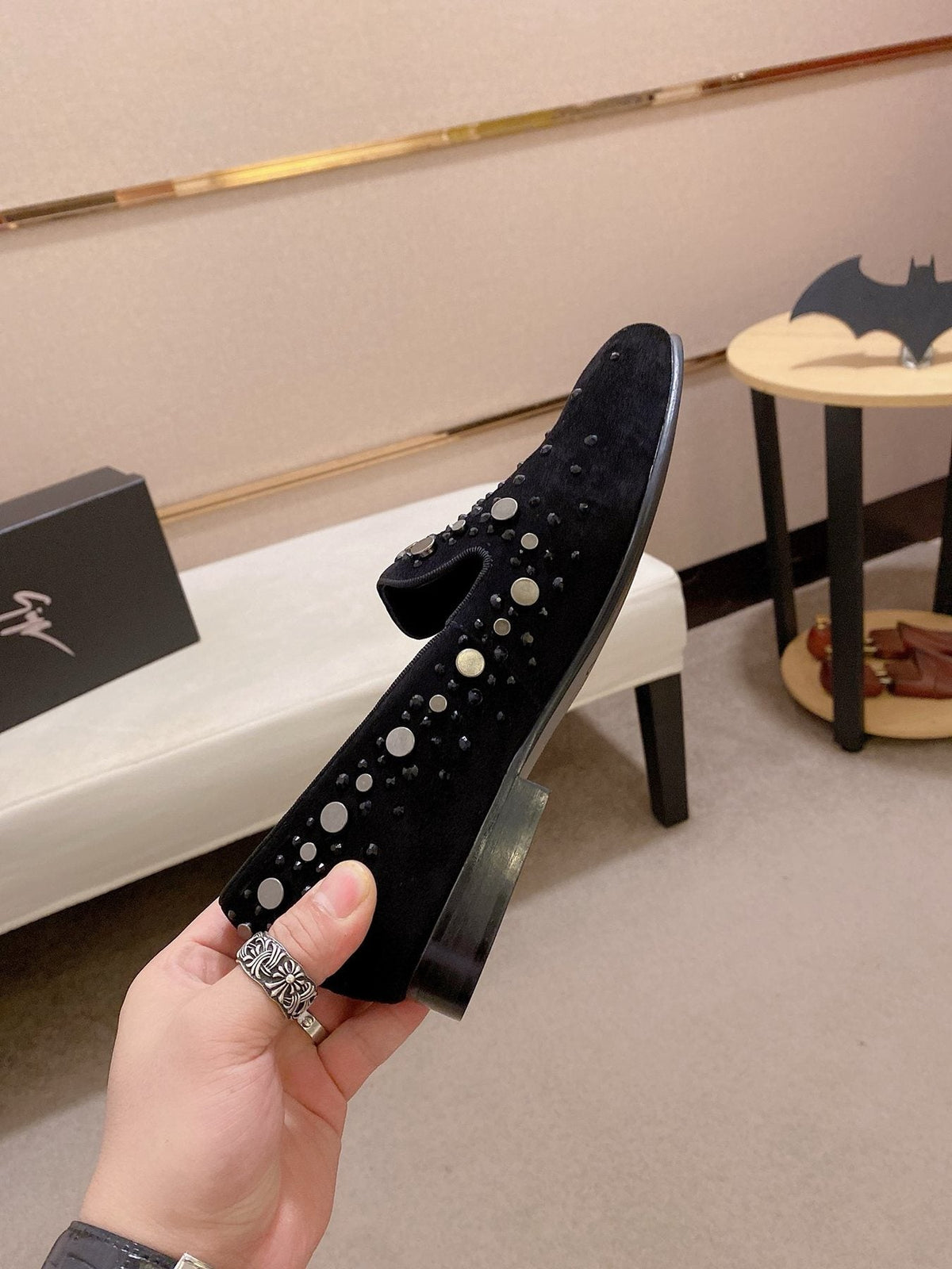 Giuseppe Zanotti Black Studded Slip-On Shoes — side