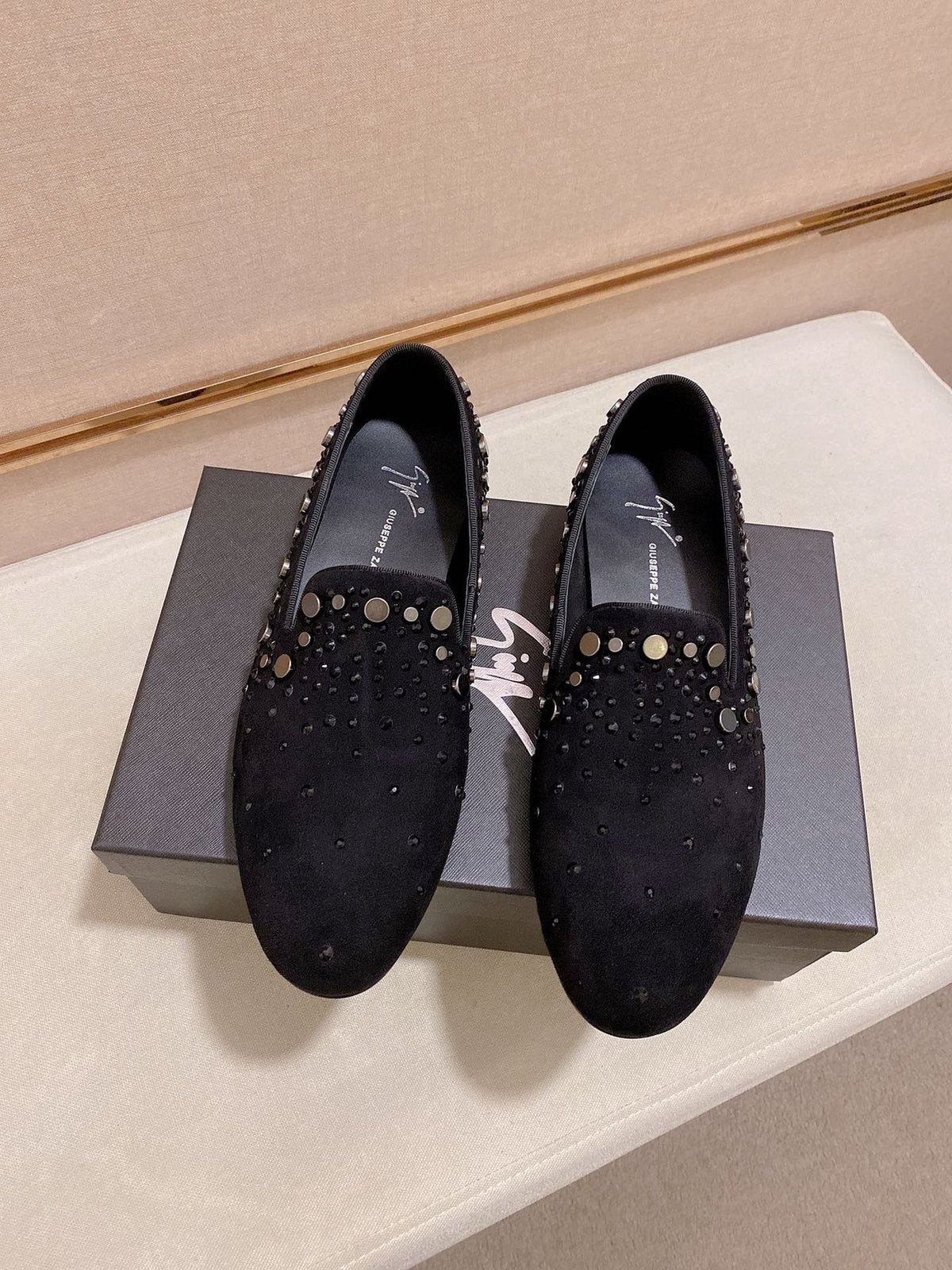 Giuseppe Zanotti Black Studded Slip-On Shoes — front
