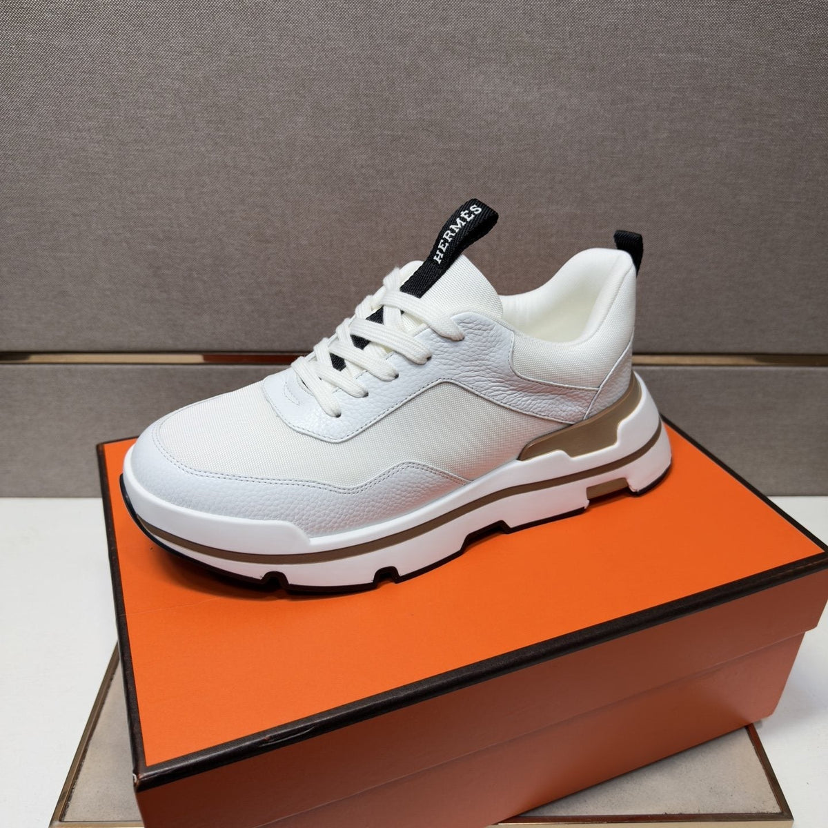 Hermès Panel Lace-Up Casual Sneakers — front
