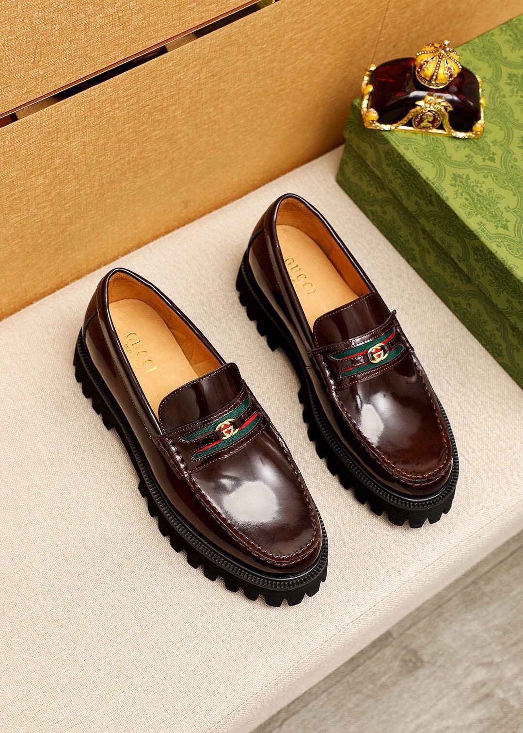 Gucci Leather Lug-Sole Loafers — front