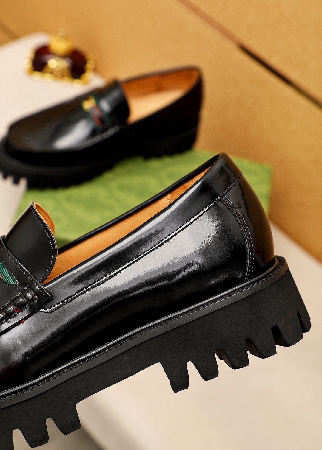 Gucci Leather Lug-Sole Loafers — detail