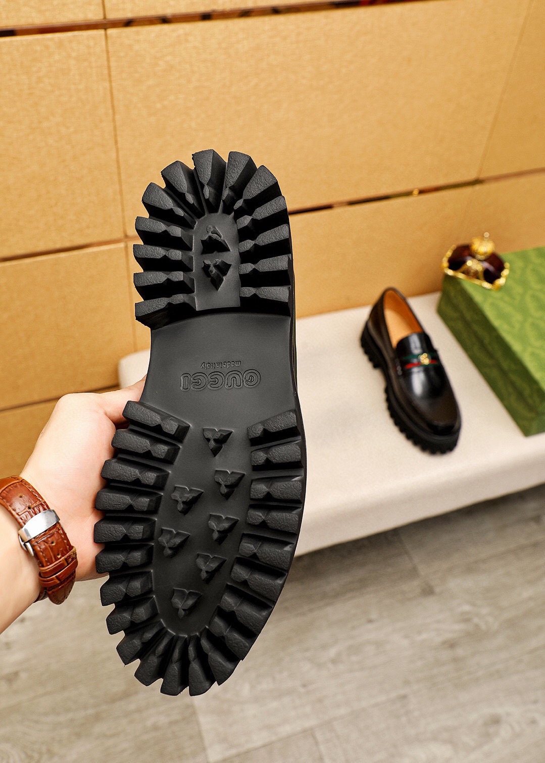 Gucci Leather Lug-Sole Loafers — back