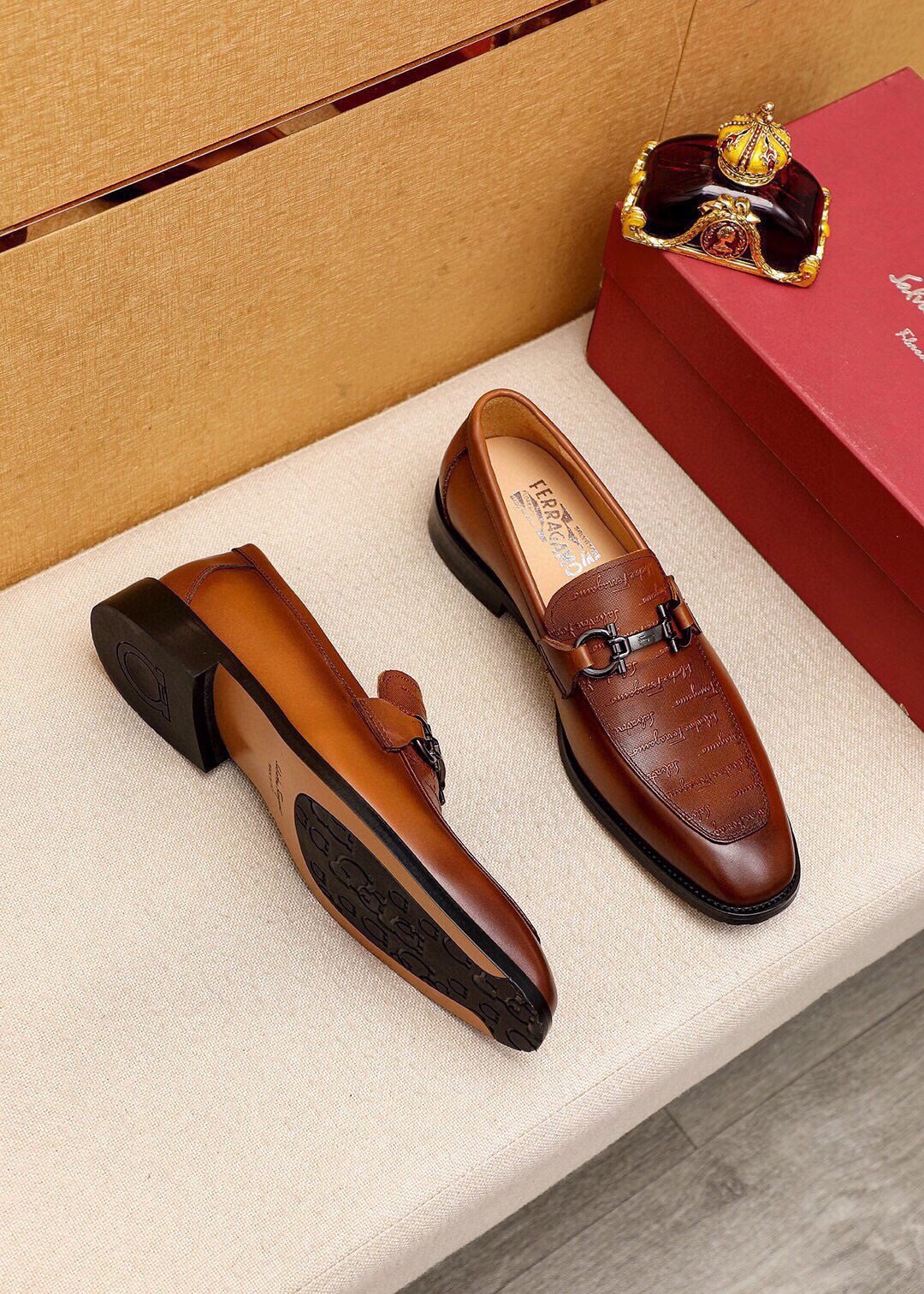 Ferragamo Textured Leather Loafers — front