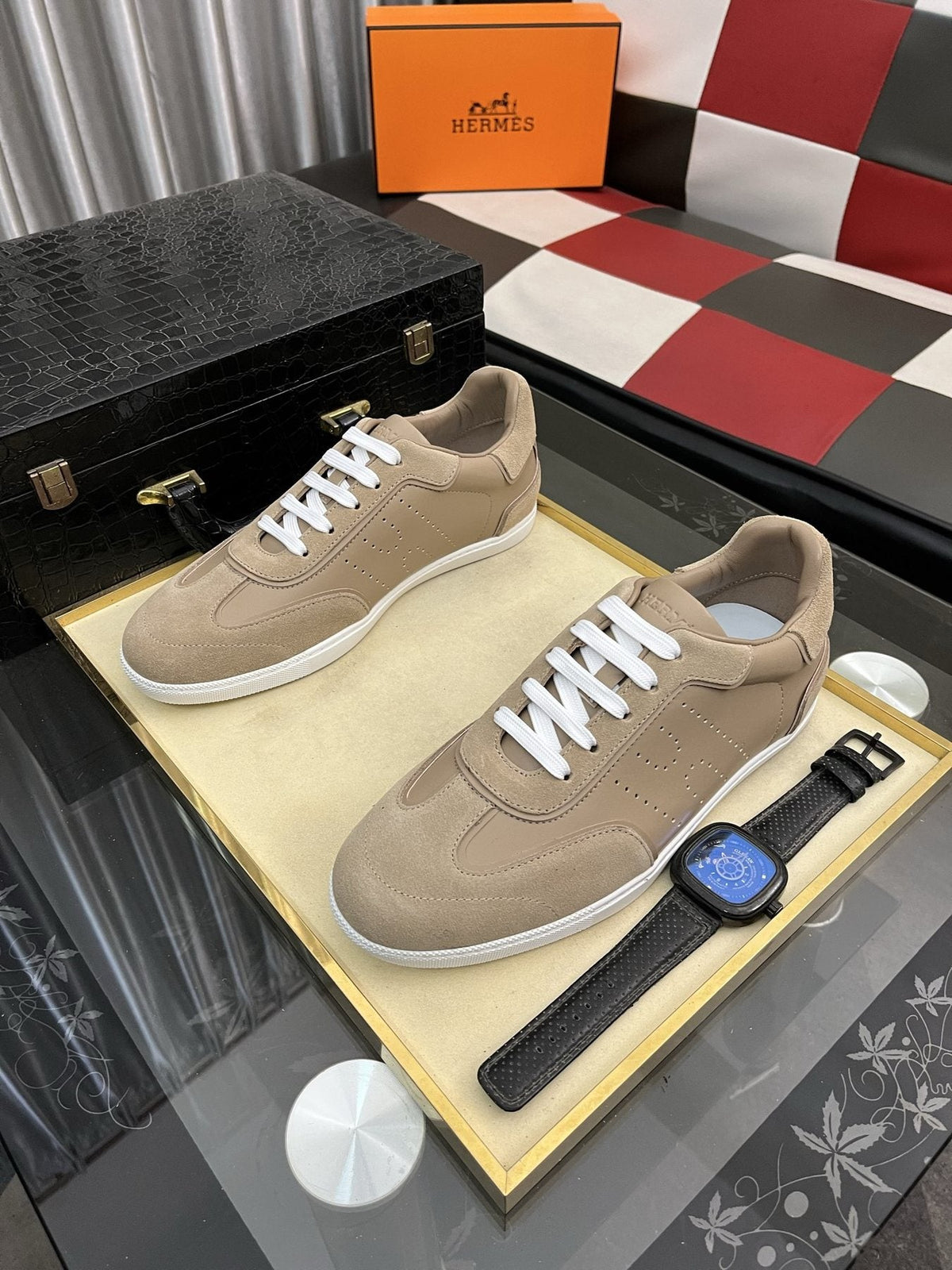 Hermès Perforated Low-Top Sneakers — front