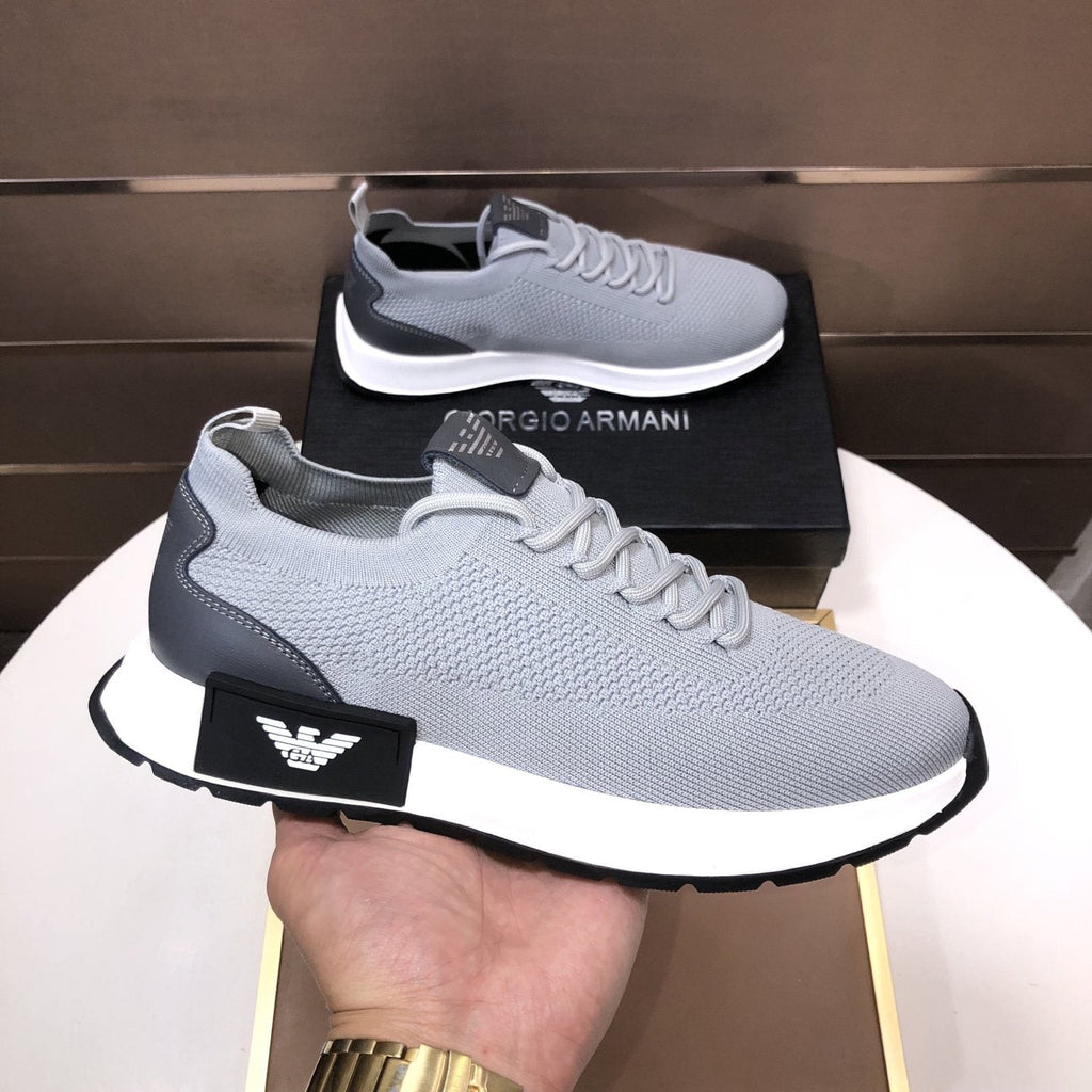 Giorgio Armani Knit Lace-Up Sneakers — model