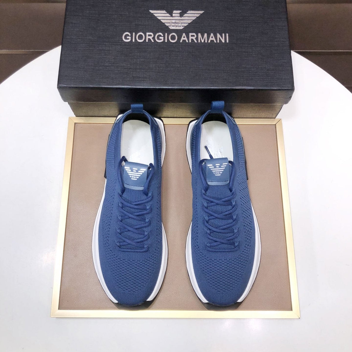 Giorgio Armani Knit Lace-Up Sneakers — front