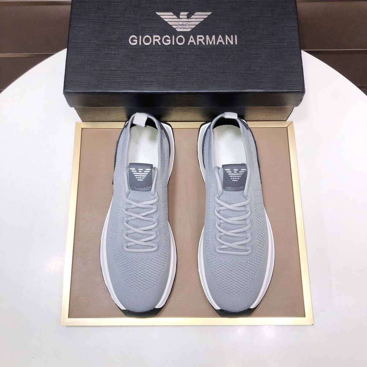 Giorgio Armani Knit Lace-Up Sneakers — hero