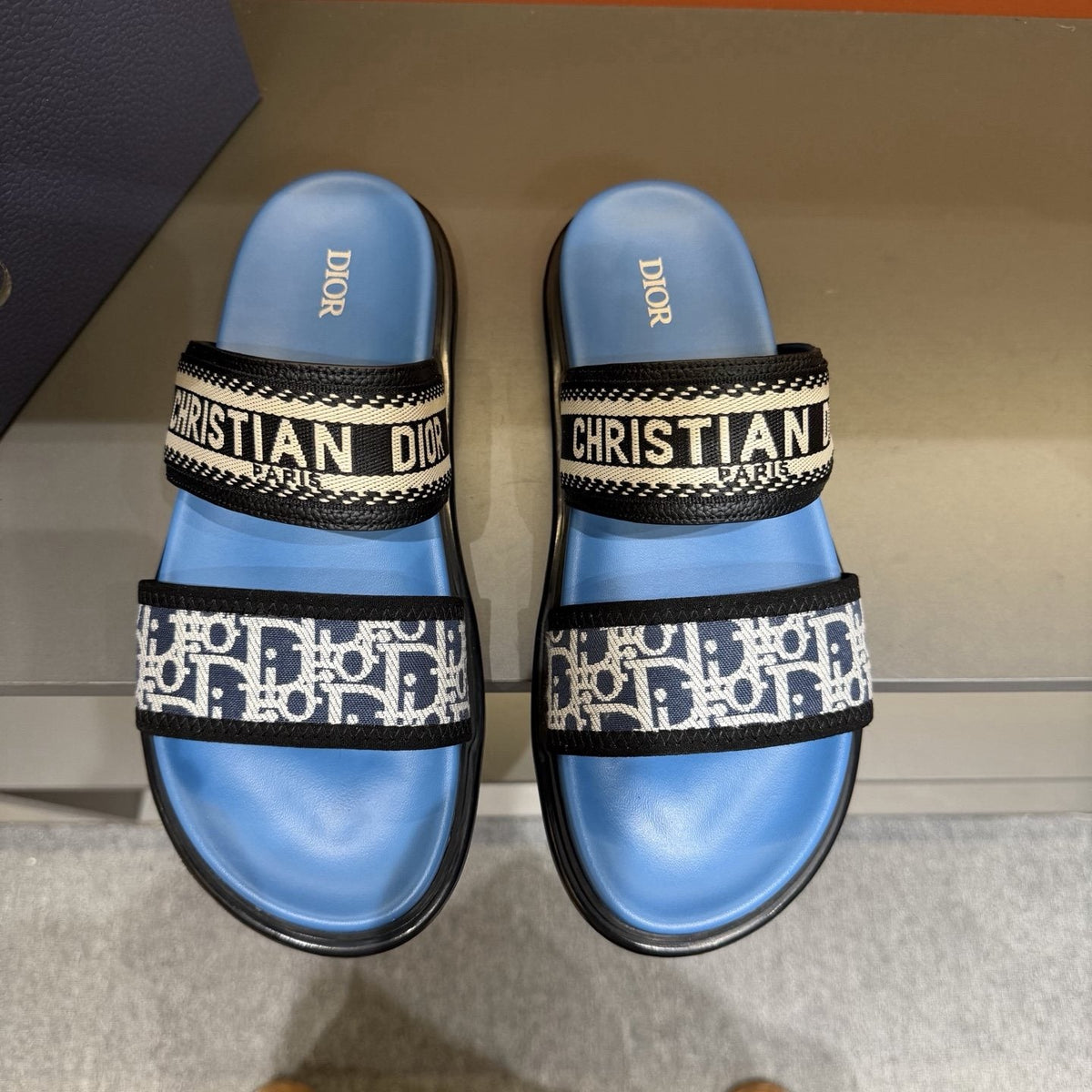 Dior Patterned Two-Strap Slide Sandals — front