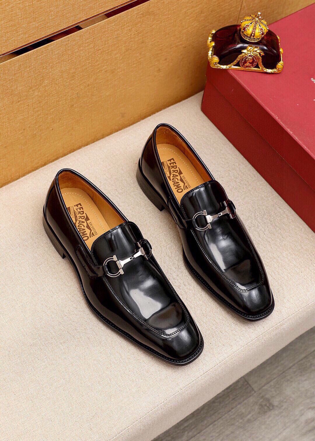 Ferragamo Buckle Leather Loafers — front
