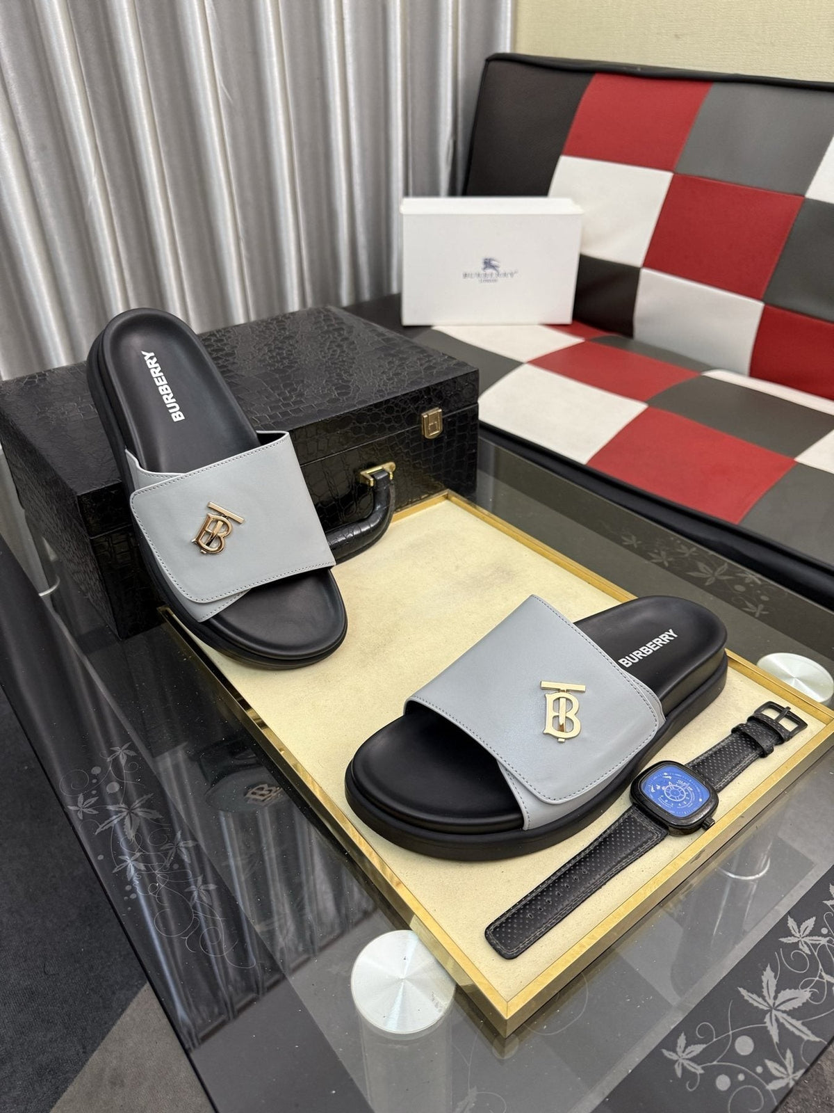 Burberry Monogram Slide Sandals — front