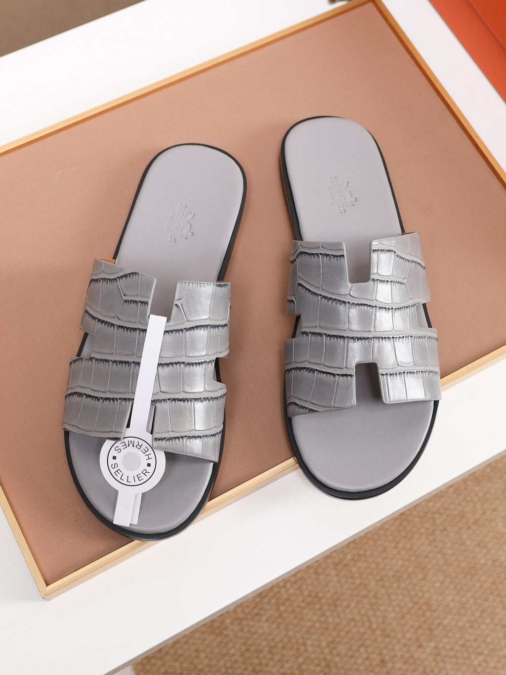 Hermes Textured H Slide Sandals — front