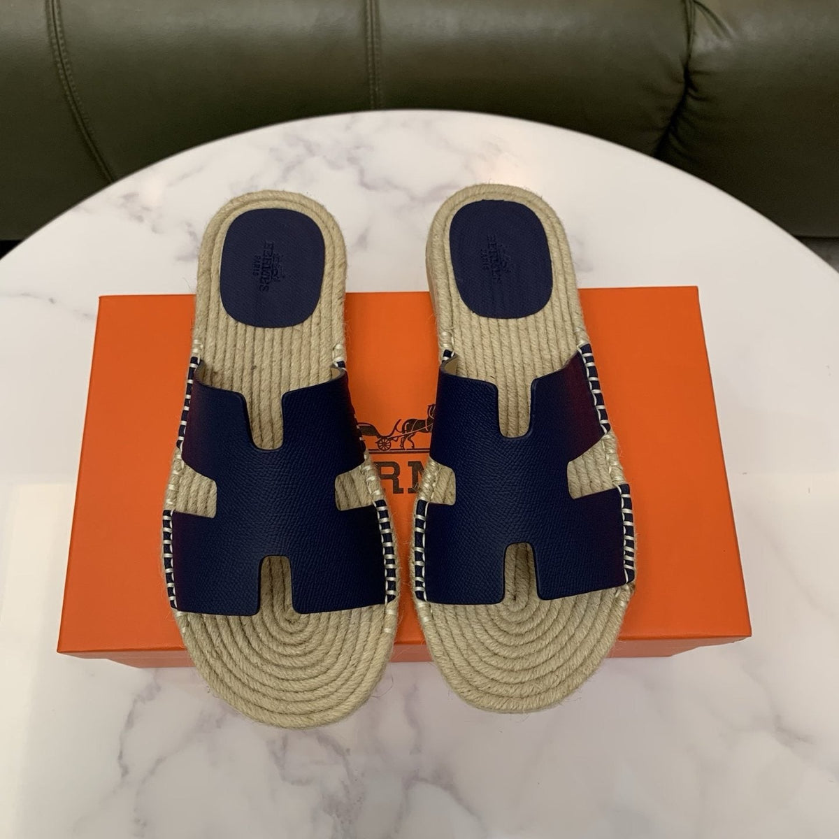 Hermès H-Cut Braided Footbed Slide Sandals — front