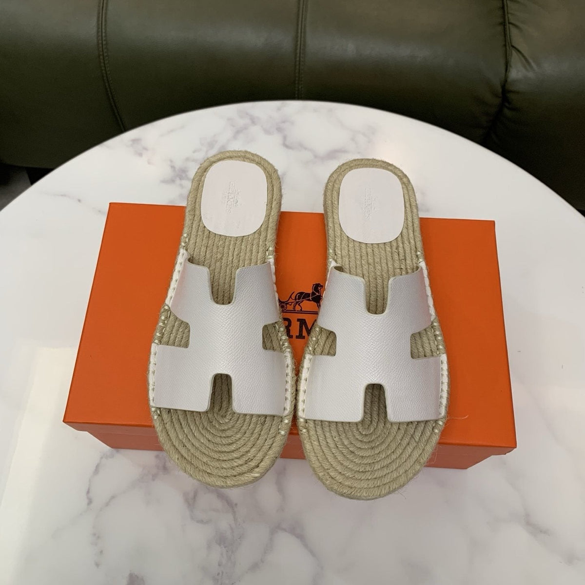 Hermès H-Cut Braided Footbed Slide Sandals — front