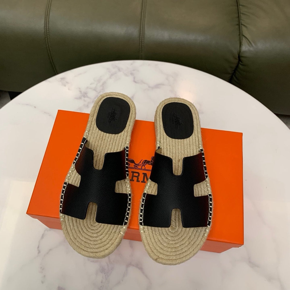 Hermès H-Cut Braided Footbed Slide Sandals — front
