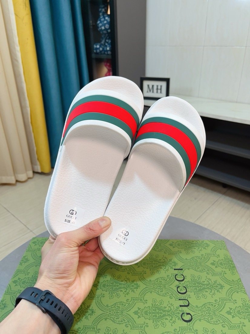 Gucci Green and Red Stripe Slide Sandals — side